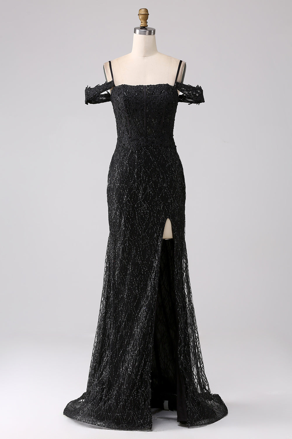 Black Mermaid Cold Shoulder Long Ball Dress with Slit