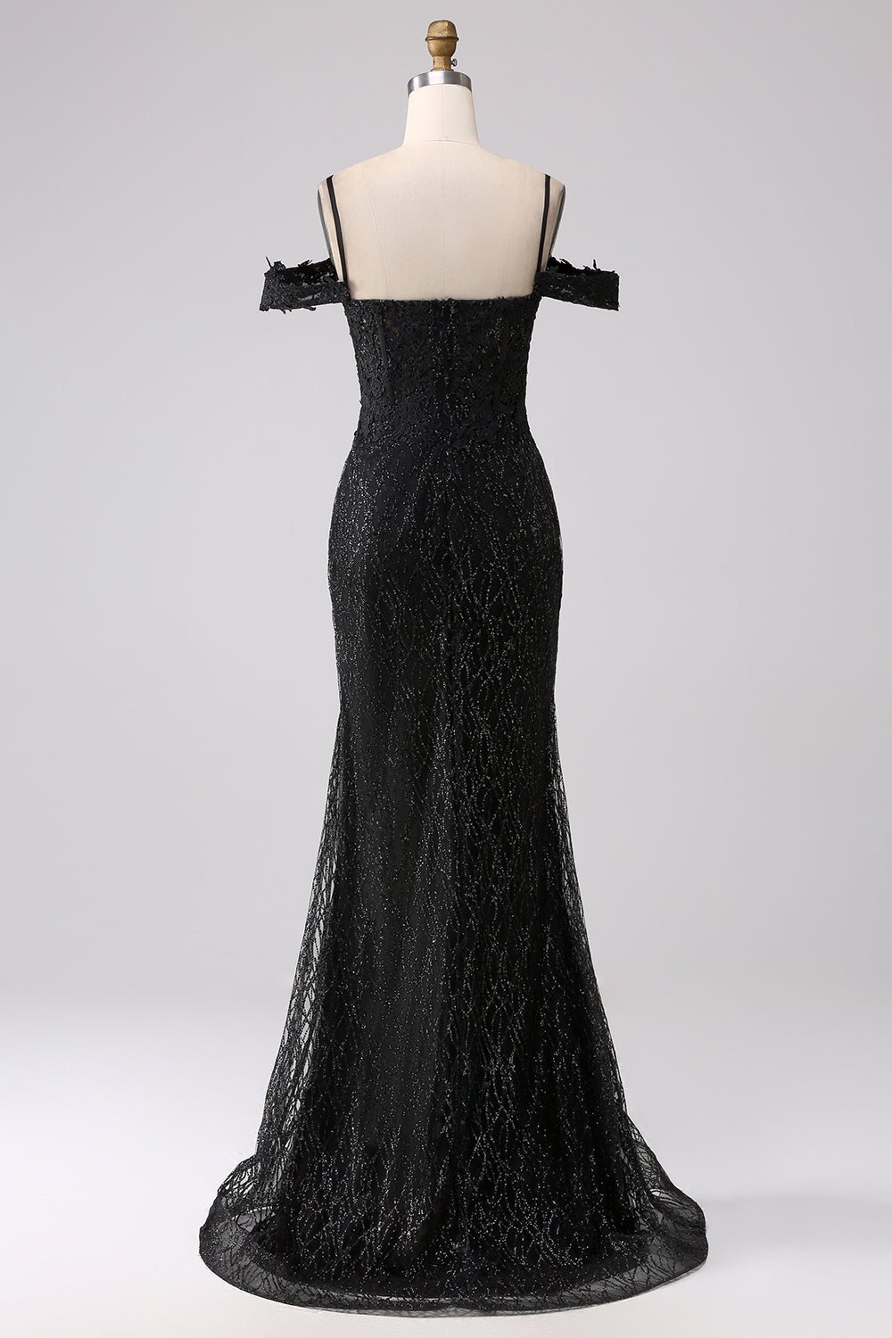 Black Mermaid Cold Shoulder Long Ball Dress with Slit