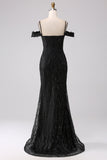 Black Mermaid Cold Shoulder Long Ball Dress with Slit