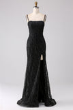 Black Mermaid Cold Shoulder Long Ball Dress with Slit