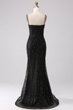 Black Mermaid Cold Shoulder Long Ball Dress with Slit