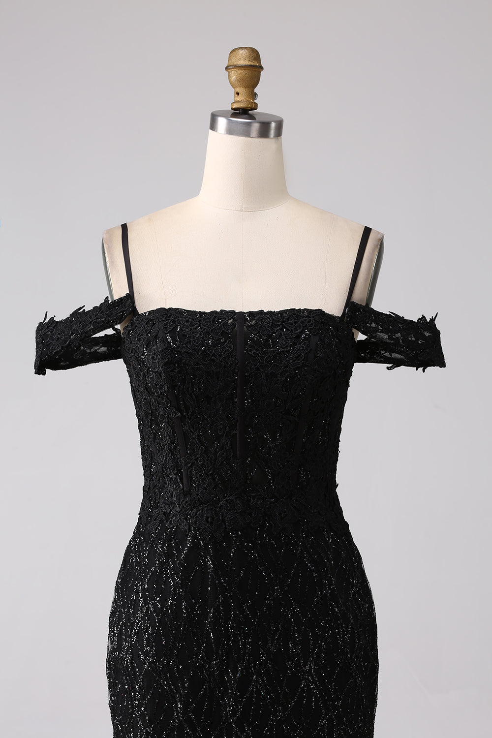 Black Mermaid Cold Shoulder Long Ball Dress with Slit