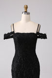 Black Mermaid Cold Shoulder Long Ball Dress with Slit