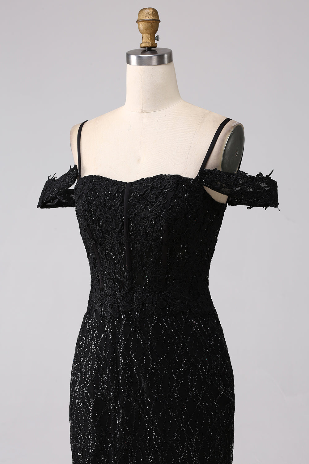 Black Mermaid Cold Shoulder Long Ball Dress with Slit