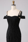 Black Mermaid Cold Shoulder Long Ball Dress with Slit