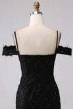 Black Mermaid Cold Shoulder Long Ball Dress with Slit