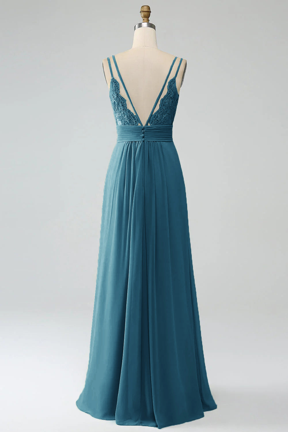 Royal Blue A-Line Spaghetti Straps Pleated Chiffon Long Bridesmaid Dress