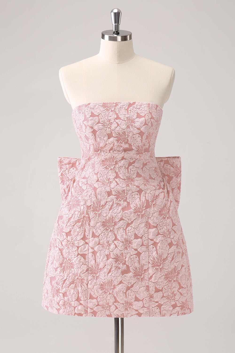 Dark Green A Line Floral Strapless Mini Homecoming Dress With Bow