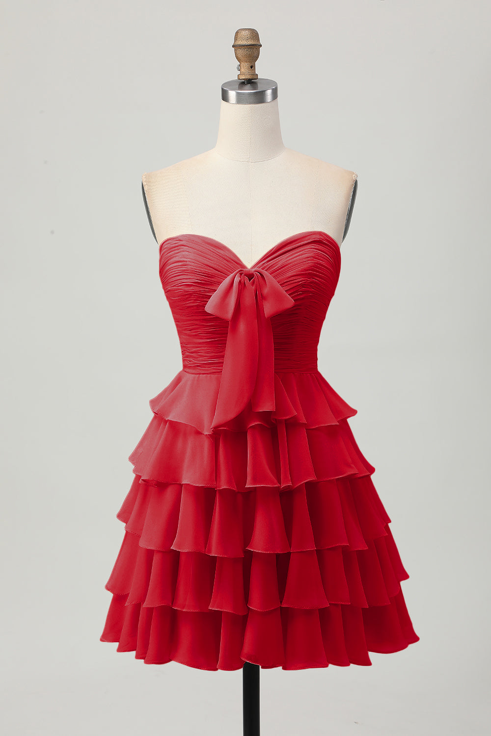 Yellow Strapless A Line Tiered Homecoming Dress with Bow