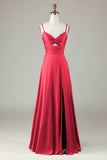 Keyhole Spaghetti Straps Royal Blue Bridesmaid Dress with Slit