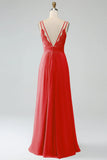 Royal Blue A-Line Spaghetti Straps Pleated Chiffon Long Bridesmaid Dress
