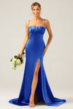 Dusty Sage Mermaid Spaghetti Straps Satin Pleated Ball Dress
