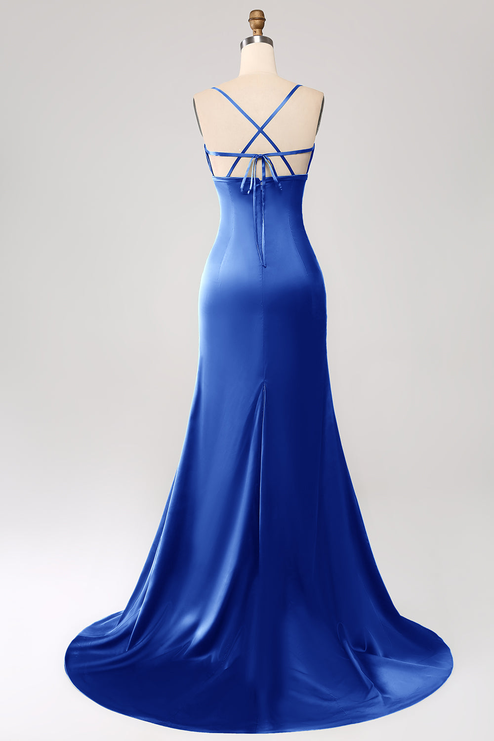 Dusty Sage Mermaid Spaghetti Straps Satin Ball Dress with Pleated