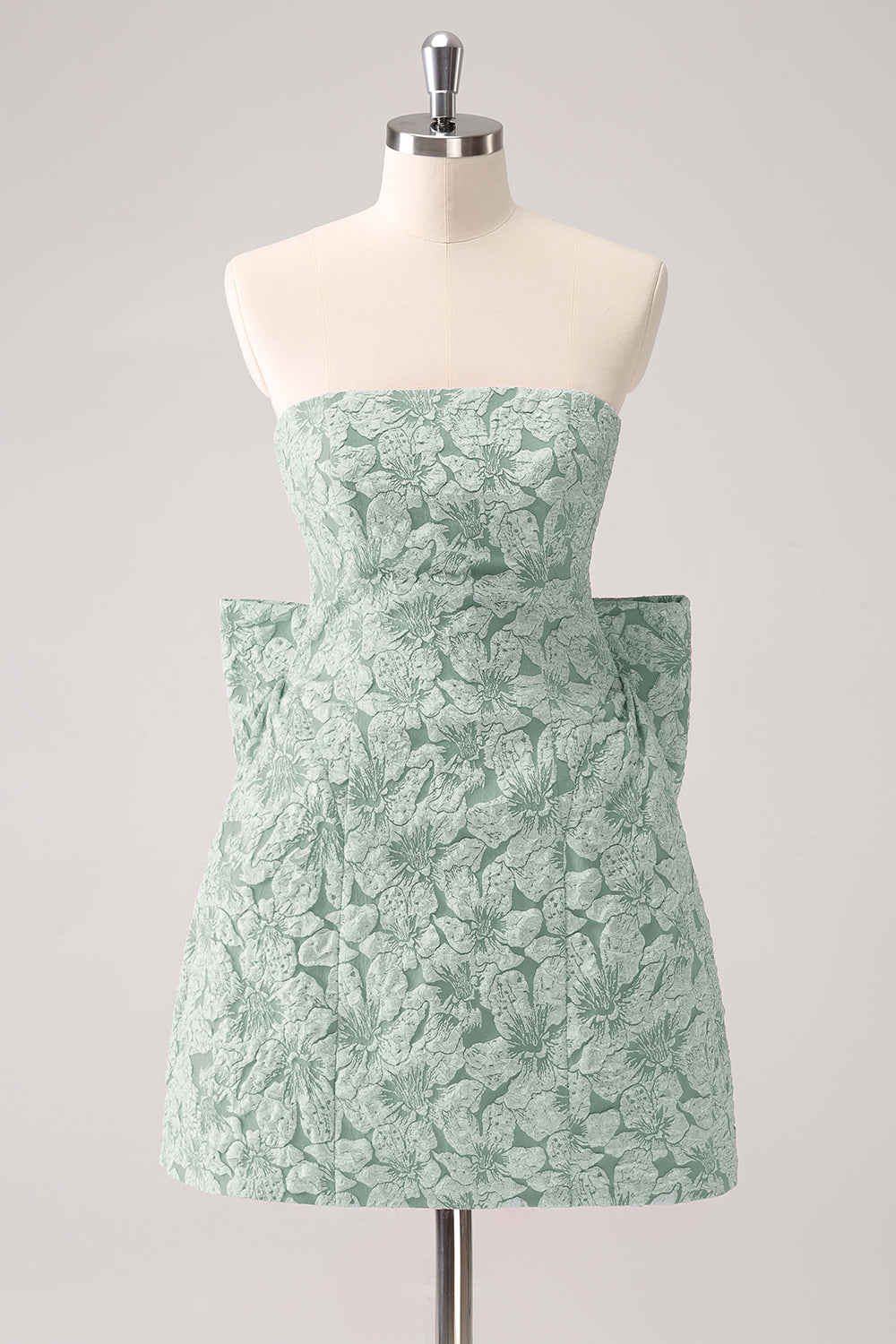 Dark Green A Line Floral Strapless Mini Homecoming Dress With Bow