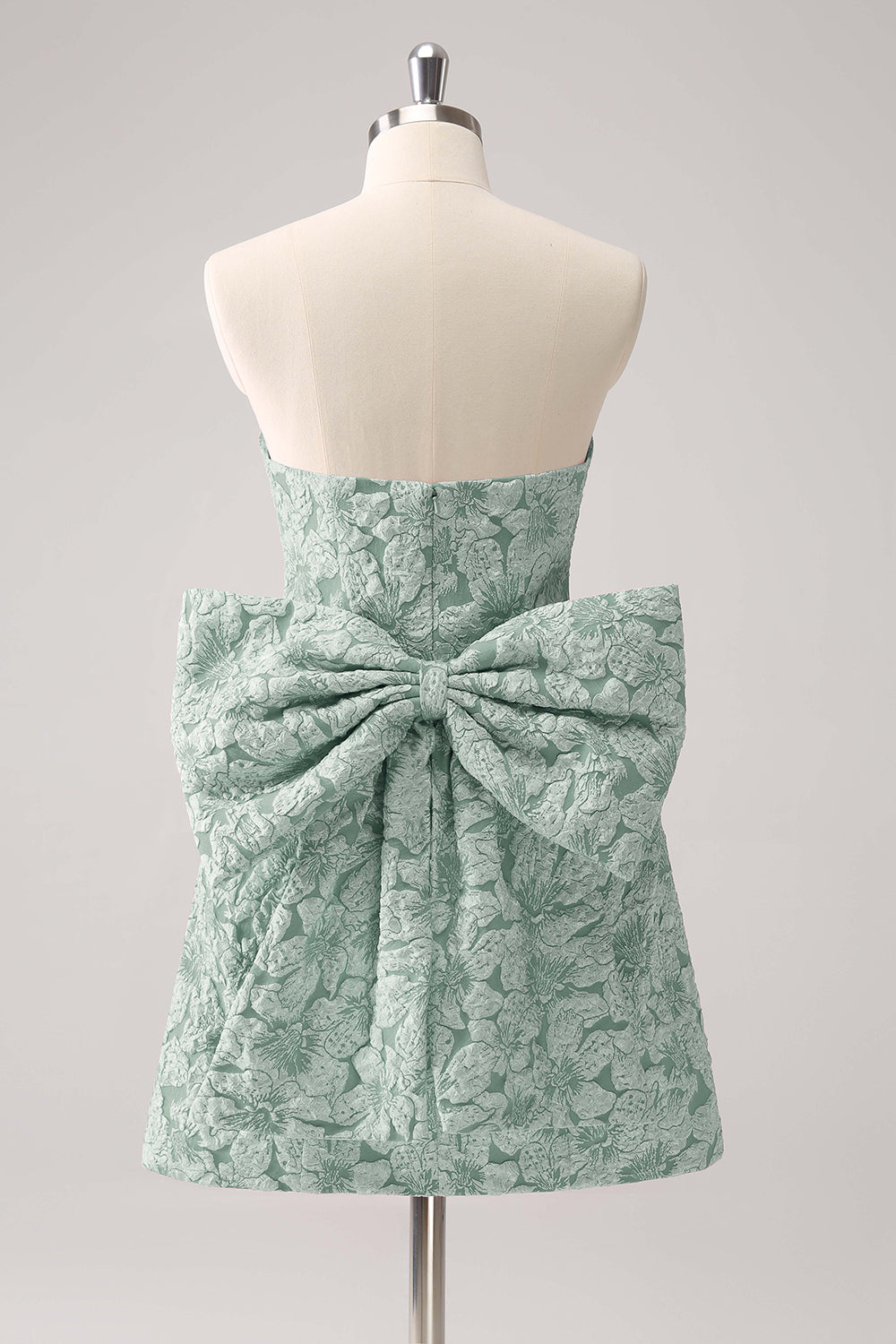 Dark Green A Line Floral Strapless Mini Homecoming Dress With Bow