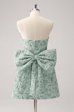 Dark Green A Line Floral Strapless Mini Homecoming Dress With Bow