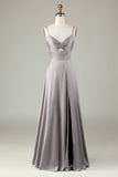 Keyhole Spaghetti Straps Royal Blue Bridesmaid Dress with Slit