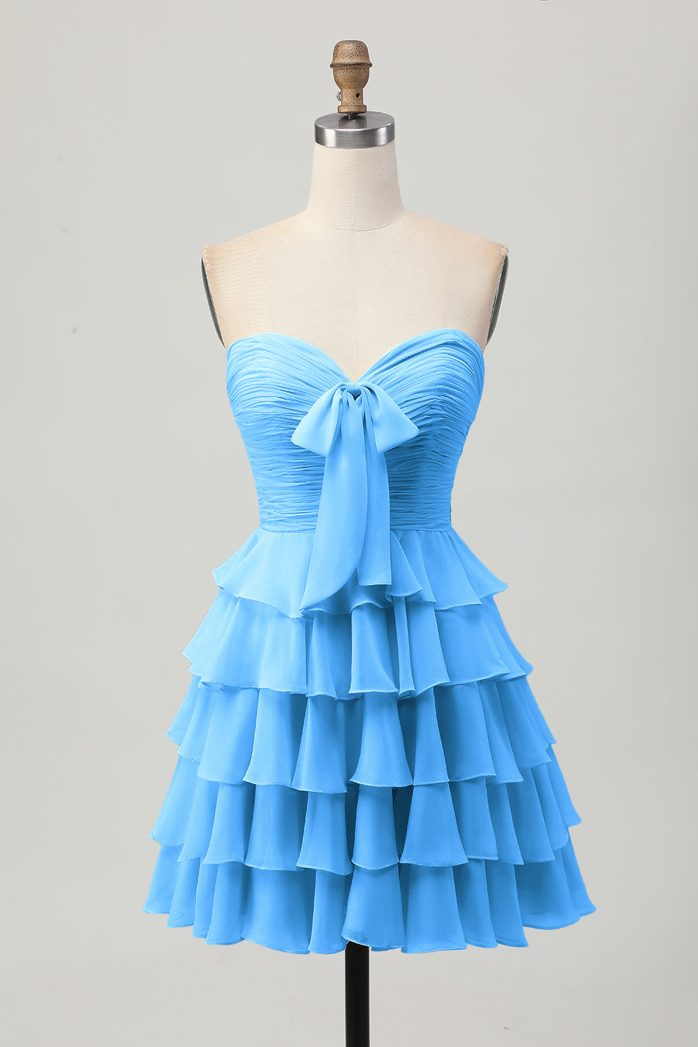 Yellow Strapless A Line Tiered Homecoming Dress with Bow