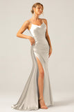 Dark Green Mermaid Corset Spaghetti Straps Pleated Long Ball Dress with Slit