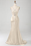 Navy Mermaid Spaghetti Straps Corset Pleated Long Ball Dress with Slit