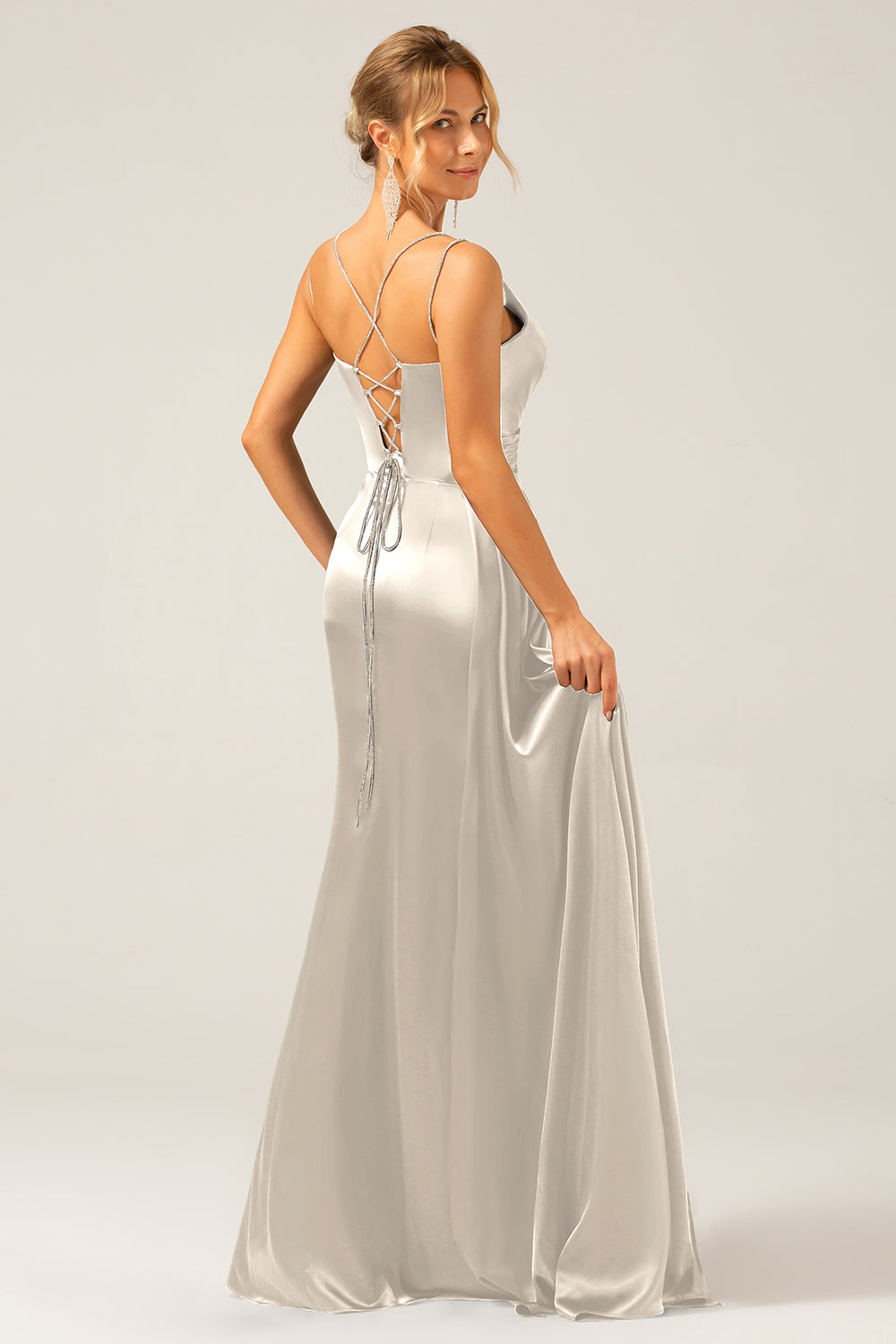Dark Green Mermaid Corset Spaghetti Straps Pleated Long Ball Dress with Slit