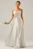 Dark Green A Line Cowl Neck Satin Pleated Long Ball Dress