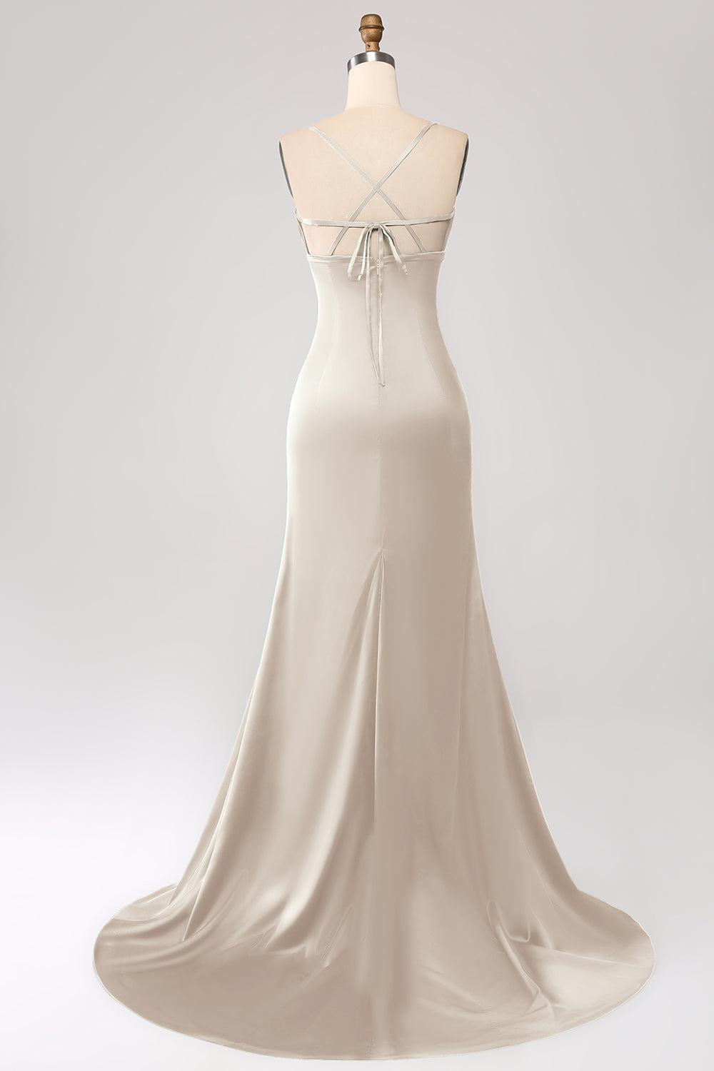 Dusty Sage Mermaid Spaghetti Straps Satin Ball Dress with Pleated