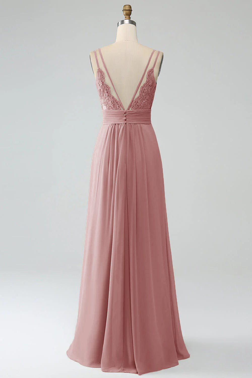 White A-Line Spaghetti Straps Pleated Chiffon Long Bridesmaid Dress