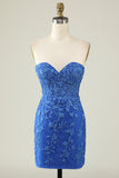 Tight Sweetheart Purple Short Cocktail Dress with Appliques