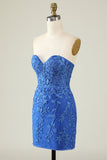 Tight Sweetheart Purple Short Cocktail Dress with Appliques