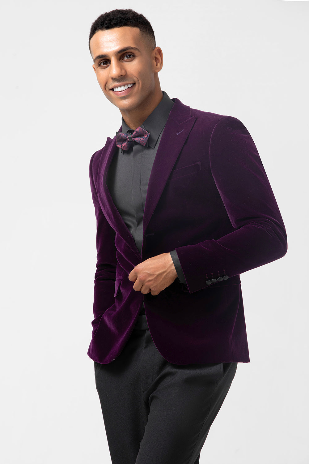 Dark Purple Peak Lapel One Button Velvet Men's Blazer