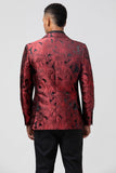 Peak Lapel Burgundy Jacquard One Button 2 Piece Men's Prom Blazer