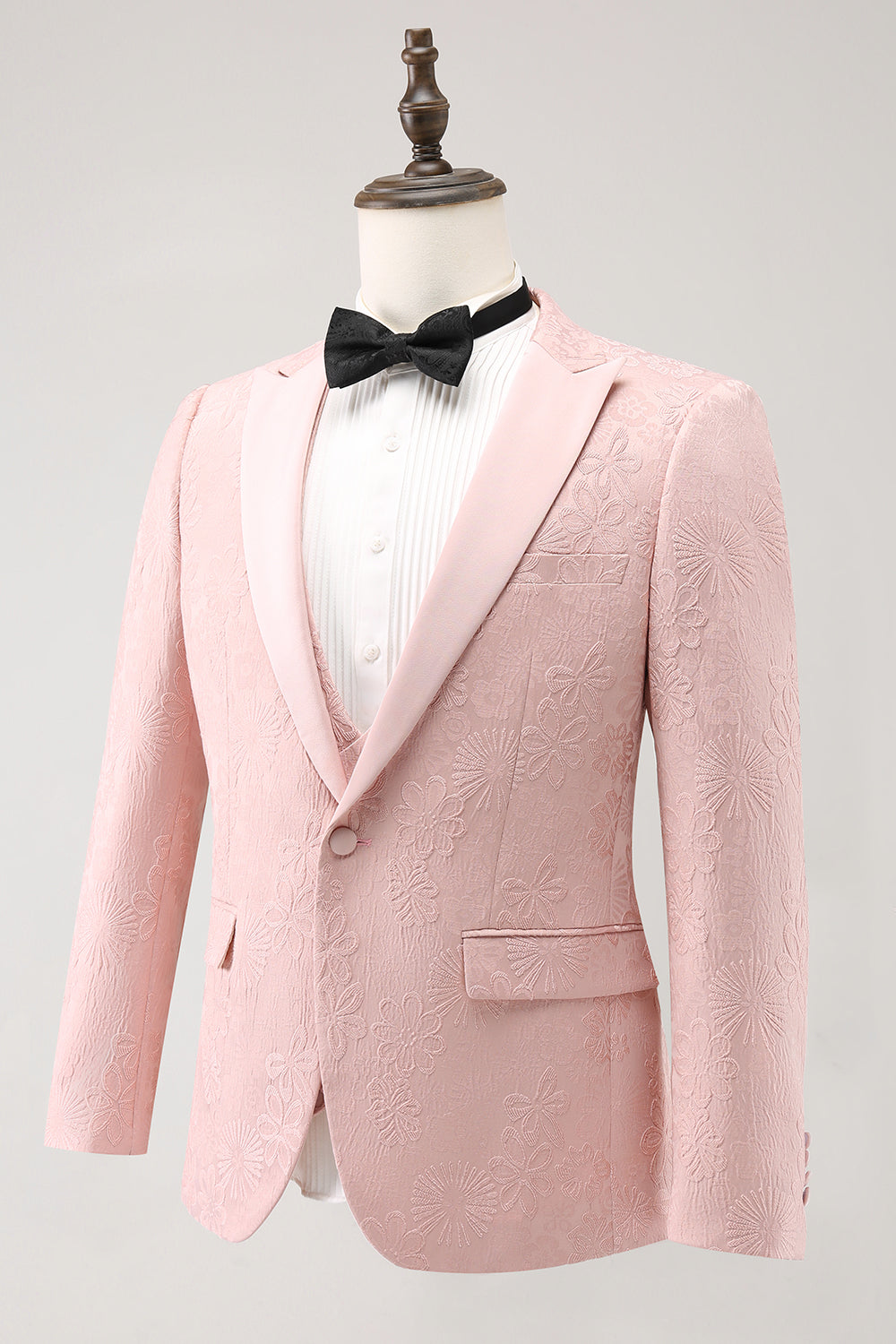 Black 3 Piece Peak Lapel Jacquard One Button Men's Prom Suits