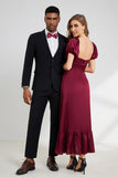 Black Notched Lapel Men's Cocktail Party Suits