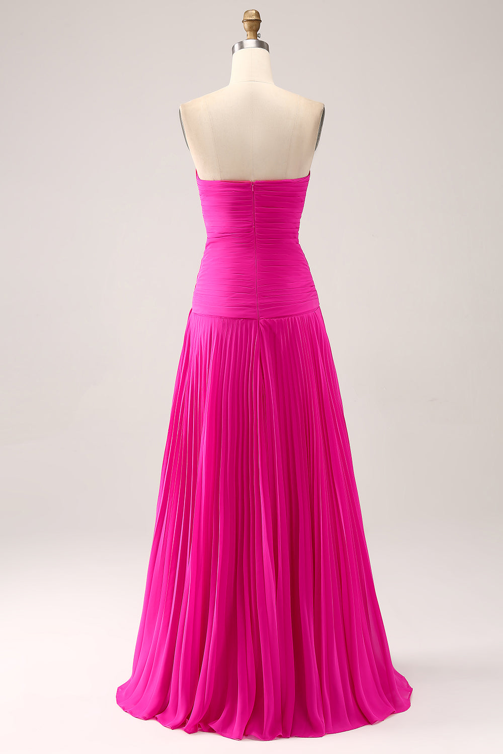 Fuchsia A Line Sweetheart Pleated Keyhole Long Ball Dress With Slit