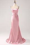Blush Mermaid Spaghetti Straps Long Ball Dress