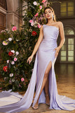 Mermaid Lilac One Shoulder Beaded Long Ball Dress with Slit