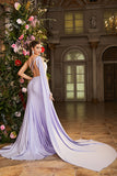 Mermaid Lilac One Shoulder Beaded Long Ball Dress with Slit