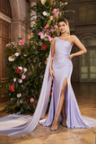 Mermaid Lilac One Shoulder Beaded Long Ball Dress with Slit