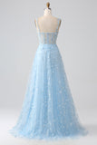 Sparkly Blush A Line Spaghetti Straps Sequin Corset Ball Dress with Slit