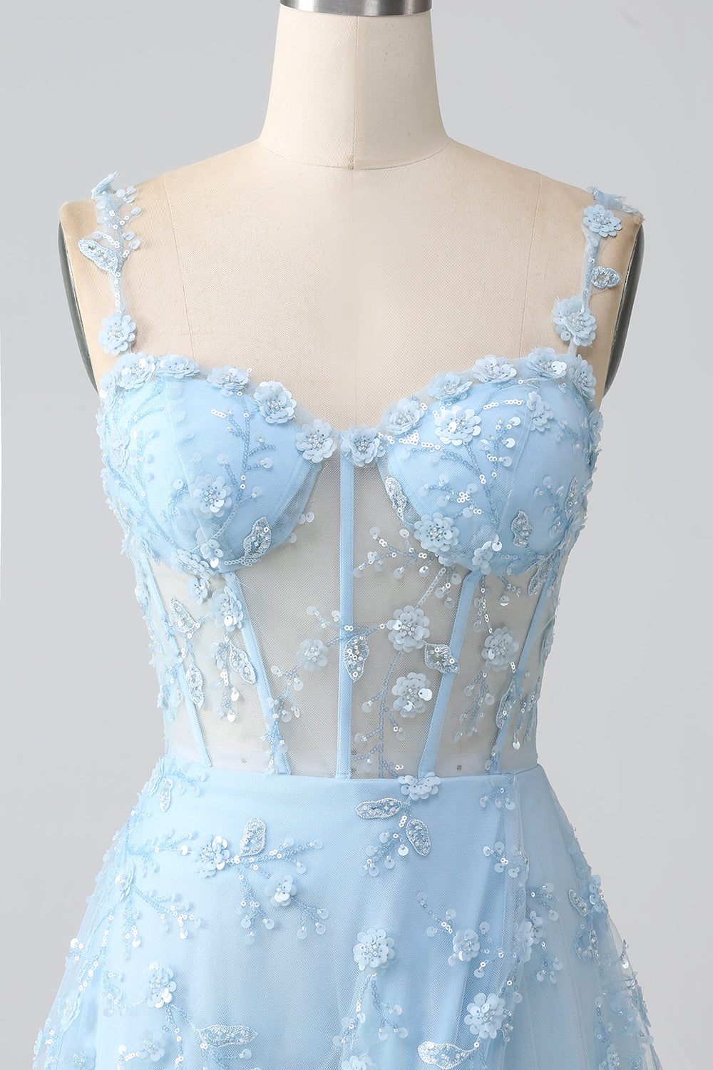 Sparkly Blush A Line Spaghetti Straps Sequin Corset Ball Dress with Slit