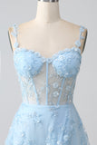 Sparkly Blush A Line Spaghetti Straps Sequin Corset Ball Dress with Slit
