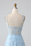 Sparkly Blush A Line Spaghetti Straps Sequin Corset Ball Dress with Slit