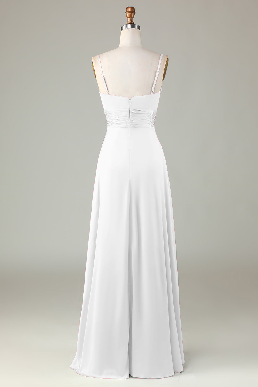 Keyhole Spaghetti Straps White Bridesmaid Dress with Slit