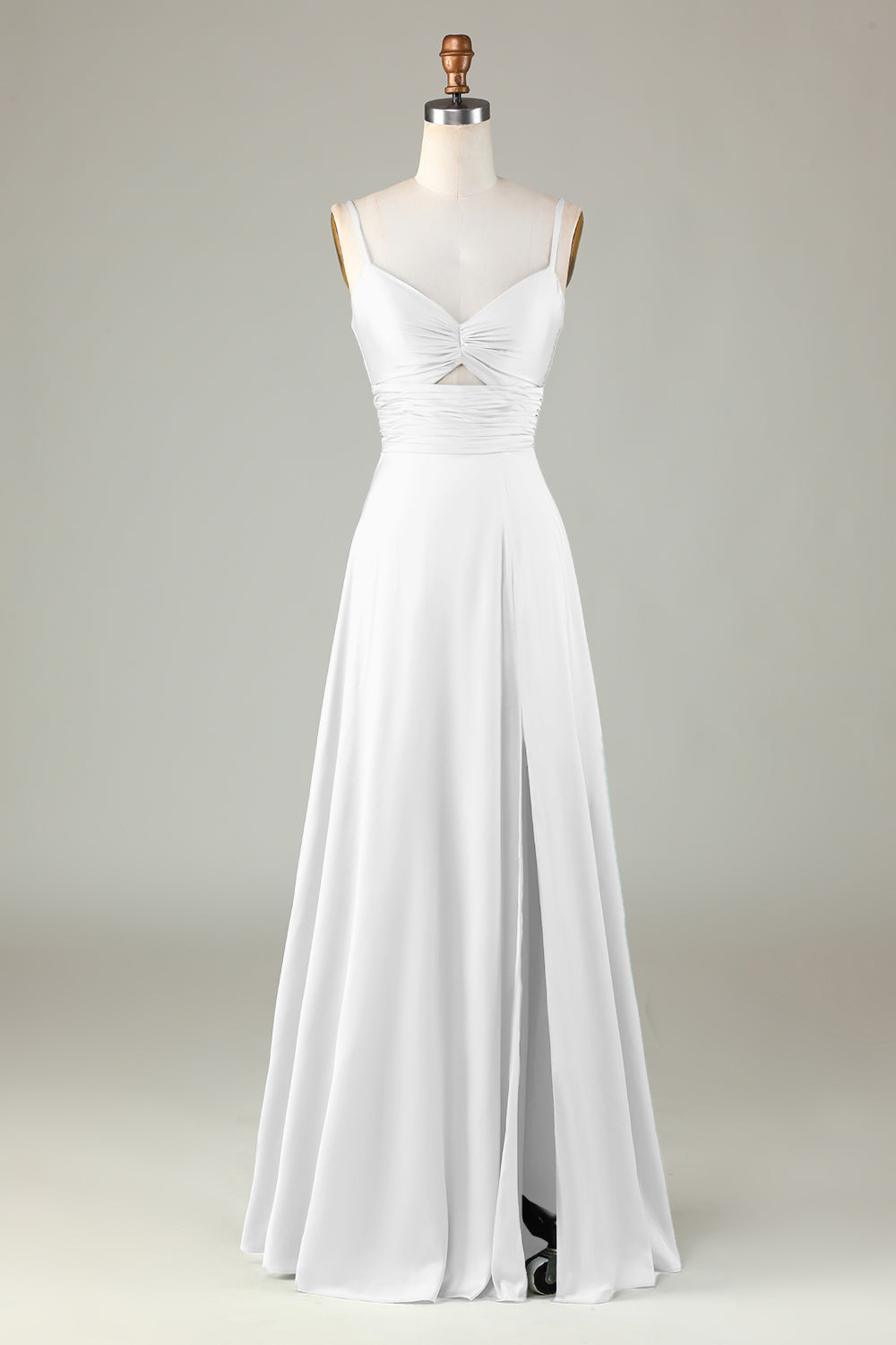 Keyhole Spaghetti Straps White Bridesmaid Dress with Slit