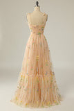 Black A Line  Long Ball Dress With Embroidered Floral