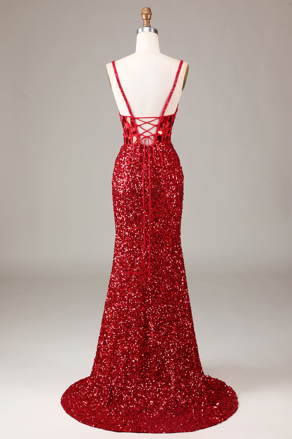Glitter Mirror Sequins Black Corset Ball Dress with Slit