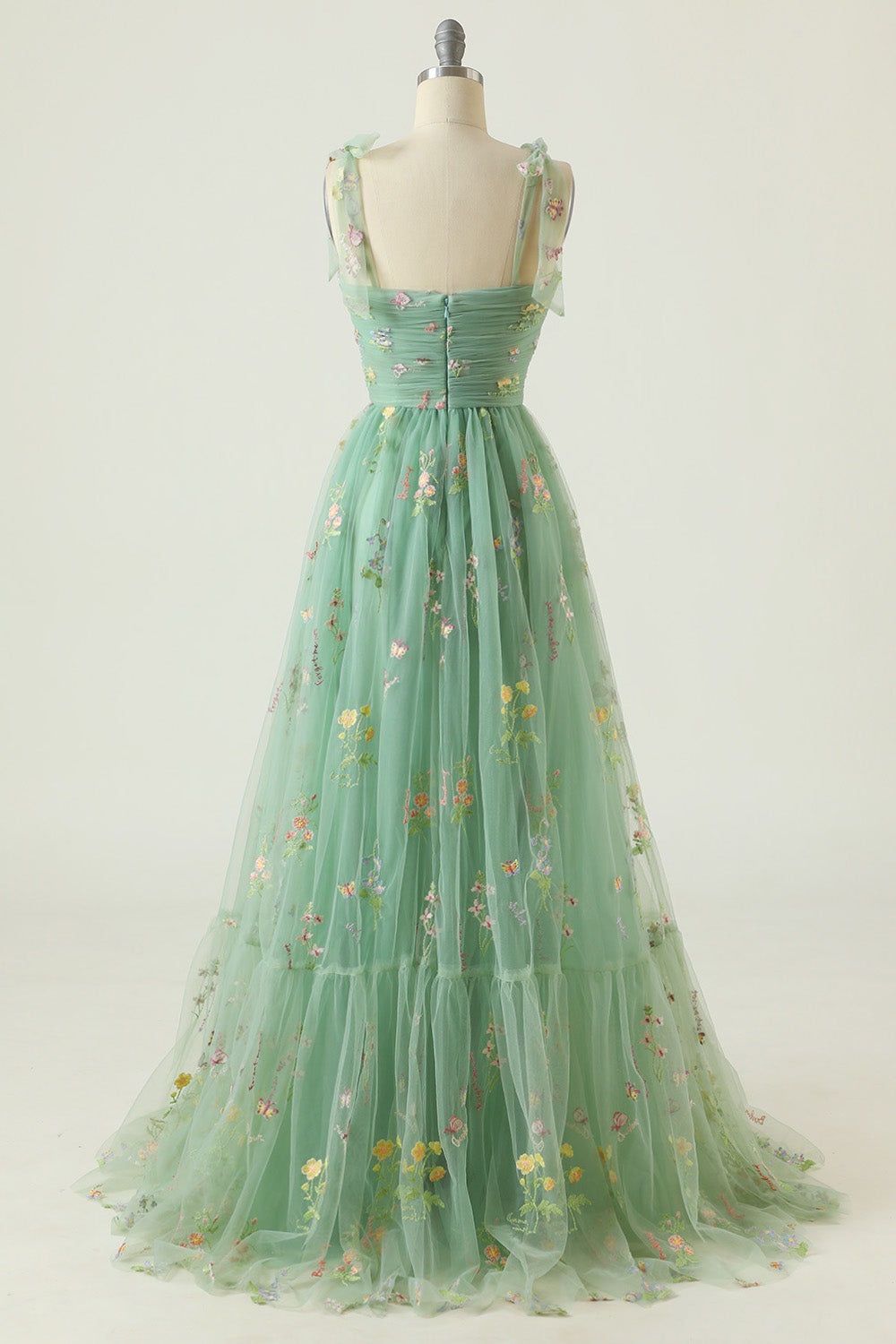 Black A Line  Long Ball Dress With Embroidered Floral