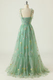 Black A Line  Long Ball Dress With Embroidered Floral