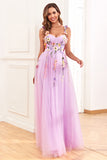 Green A Line Spaghetti Straps Tulle Ball Dress With 3D Flowers